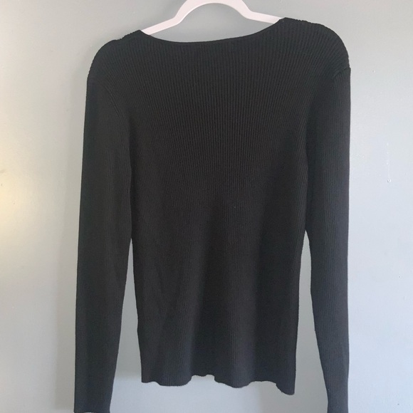 Philosophy Black V-Neck Ribbed Long Sleeve Soft Sweater for Women Large - Picture 3 of 8